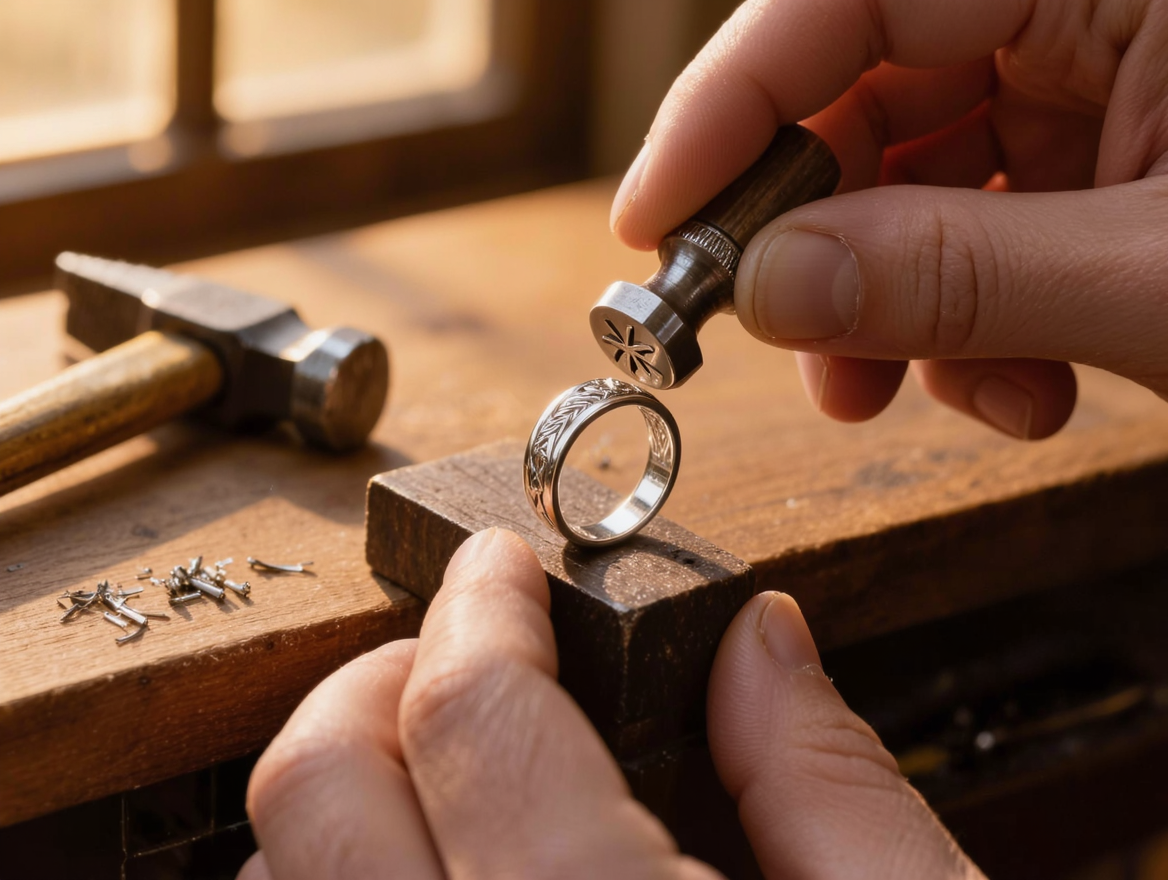 At the bench — hallmarking a ring