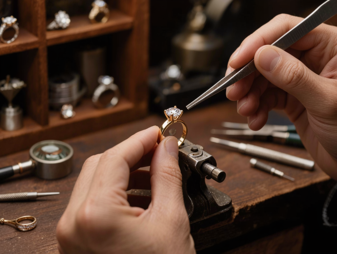 At the bench — setting a diamond