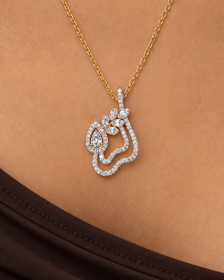 Layered Leaf Necklace, close worn view
