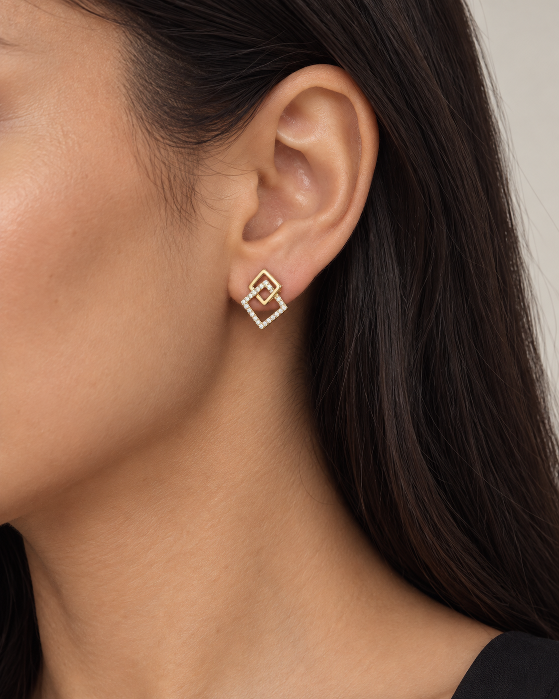 Linked Square Studs, farther worn view