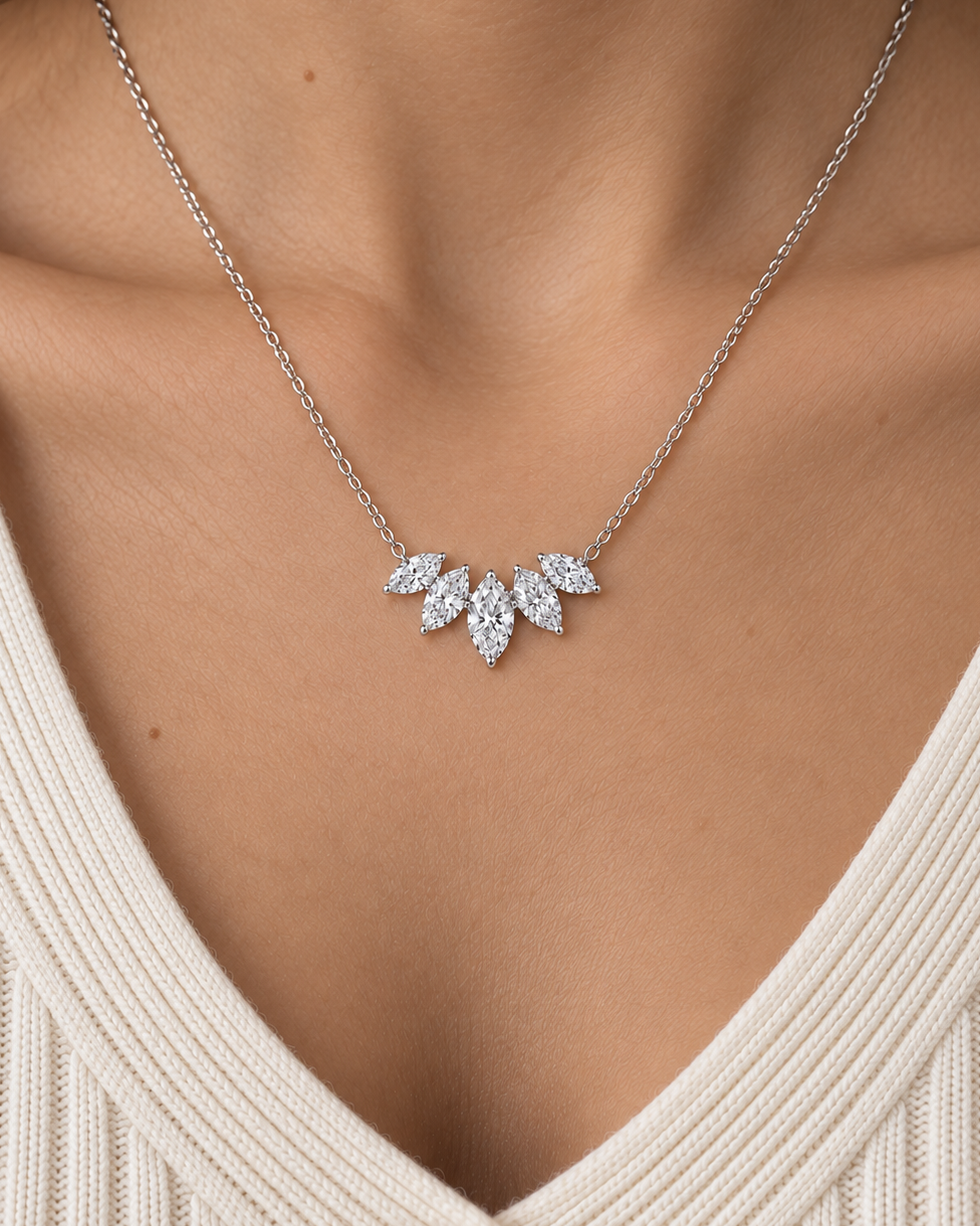 Marquise Fan Necklace — close worn studio photograph