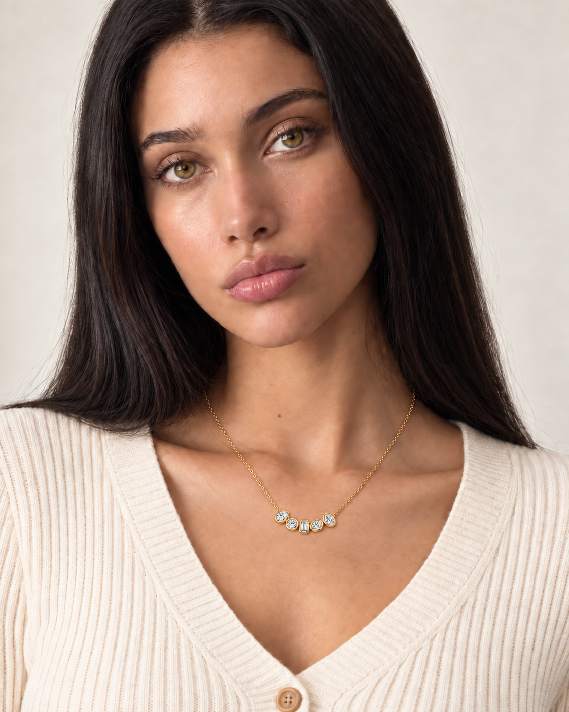Mixed-Cut Collar Necklace, farther worn view
