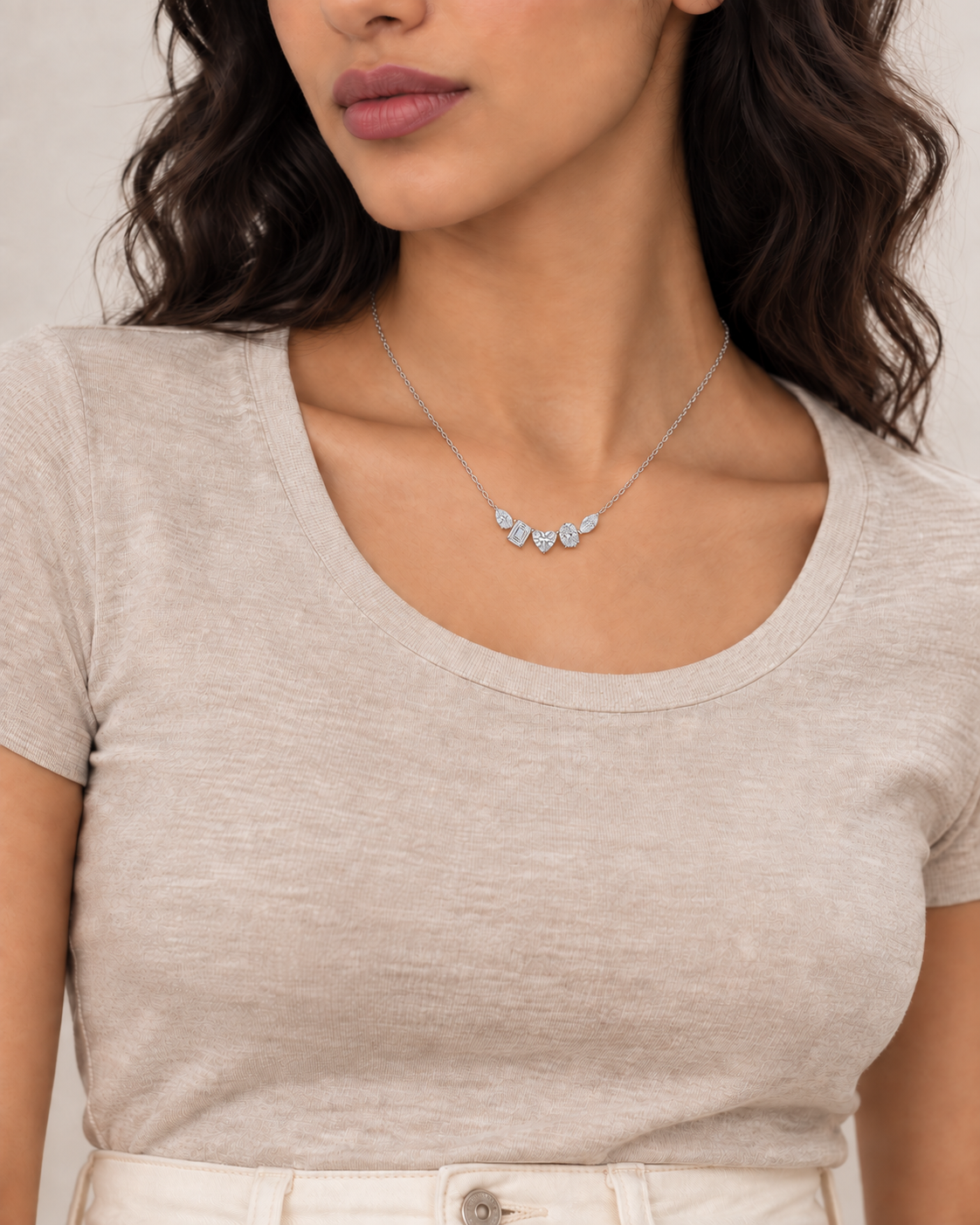 Mixed-Cut Garland Necklace, farther worn view