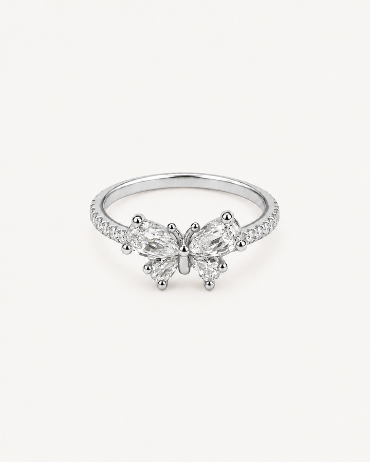 Nocturne Cluster Ring - silver. Four pear-shaped butterfly wings and pavé shoulders.