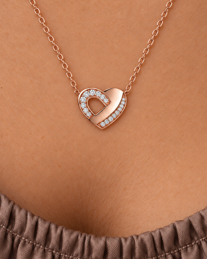 Offset Heart Necklace, close worn view