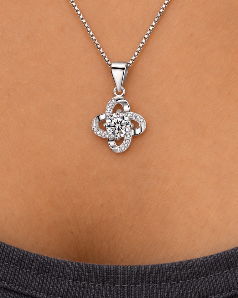 Open Clover Necklace, close worn view