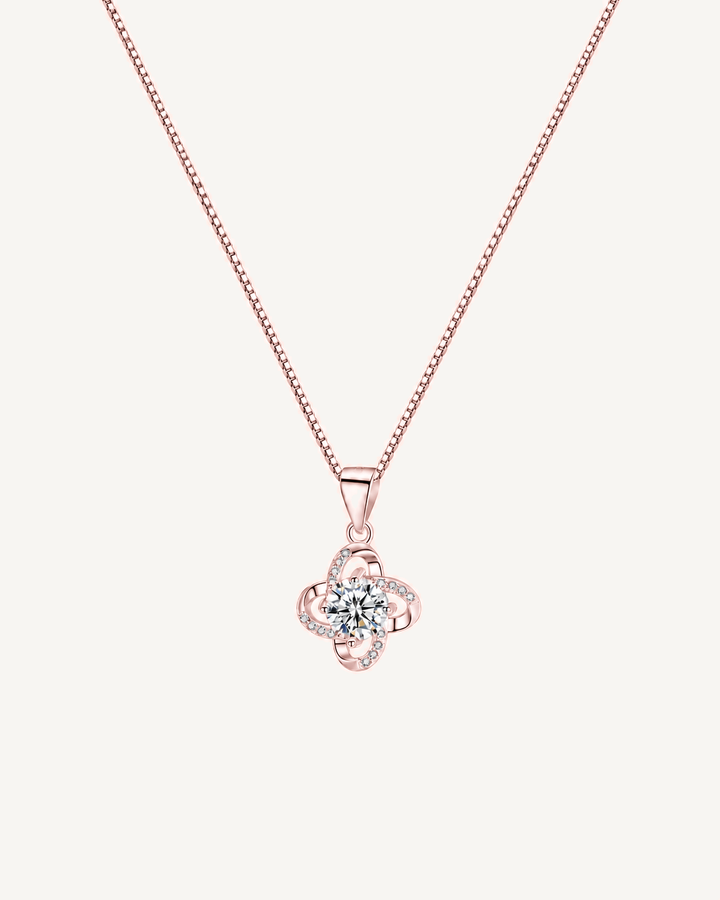 Open Clover Necklace in Rose Gold on Oyster Silk