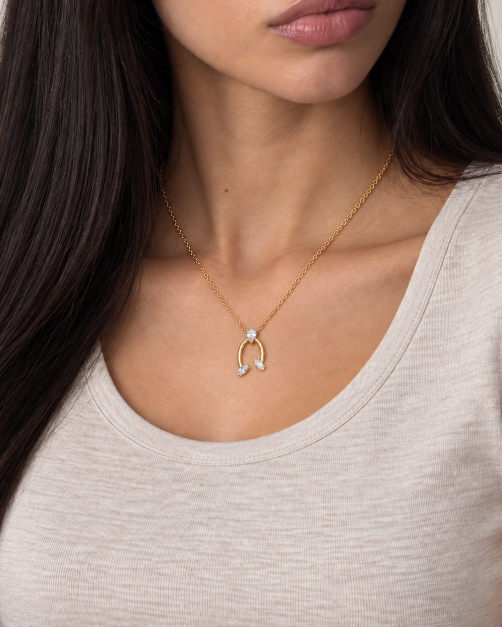 Open Oval Necklace, farther worn view