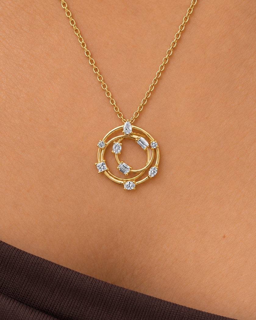 Orbit Cluster Necklace, close worn view