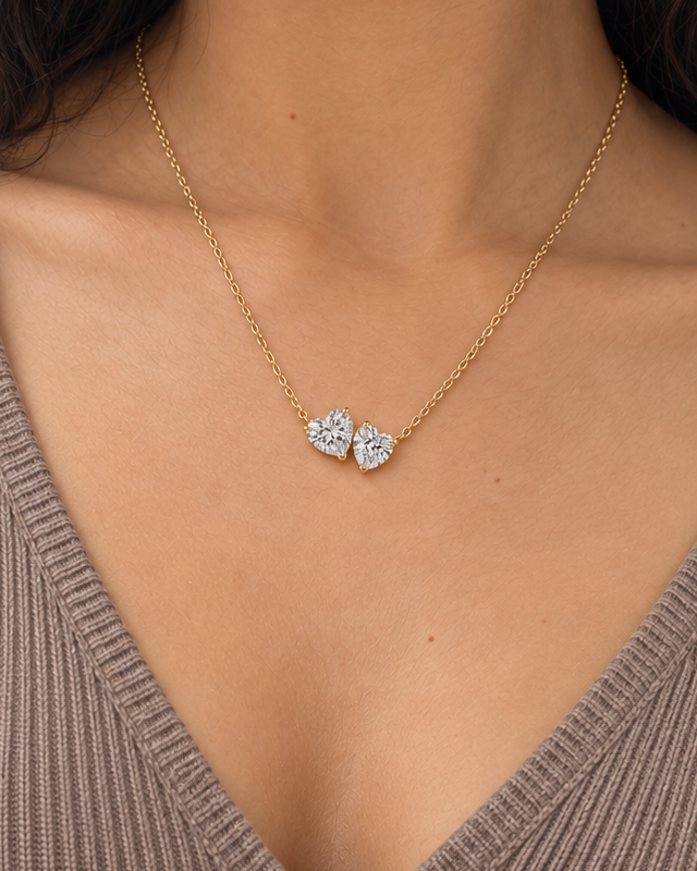 Paired Pear Necklace — farther worn studio photograph