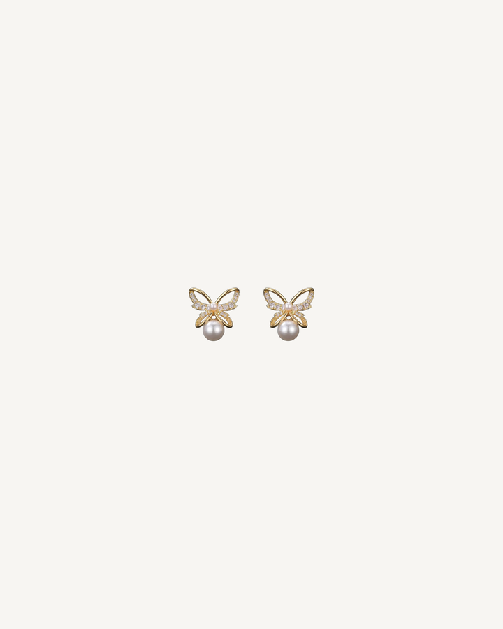 Pearl Butterfly Studs product image on Oyster Silk background