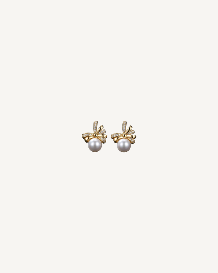 Pearl Ribbon Studs product image on Oyster Silk background
