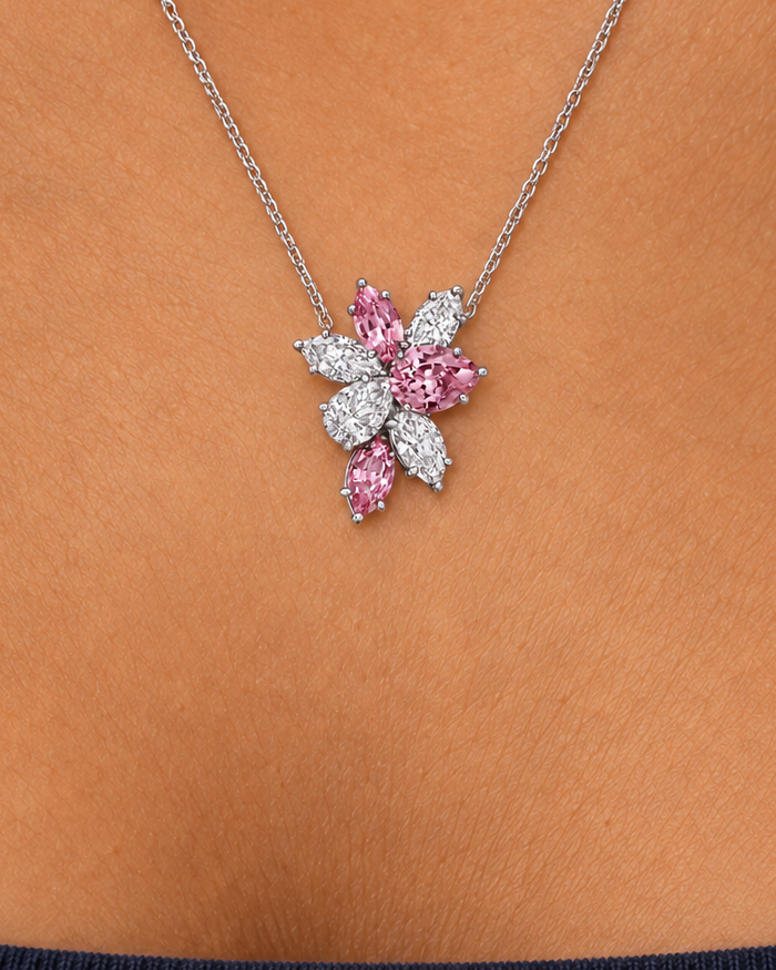 Pink Floral Necklace, close worn view