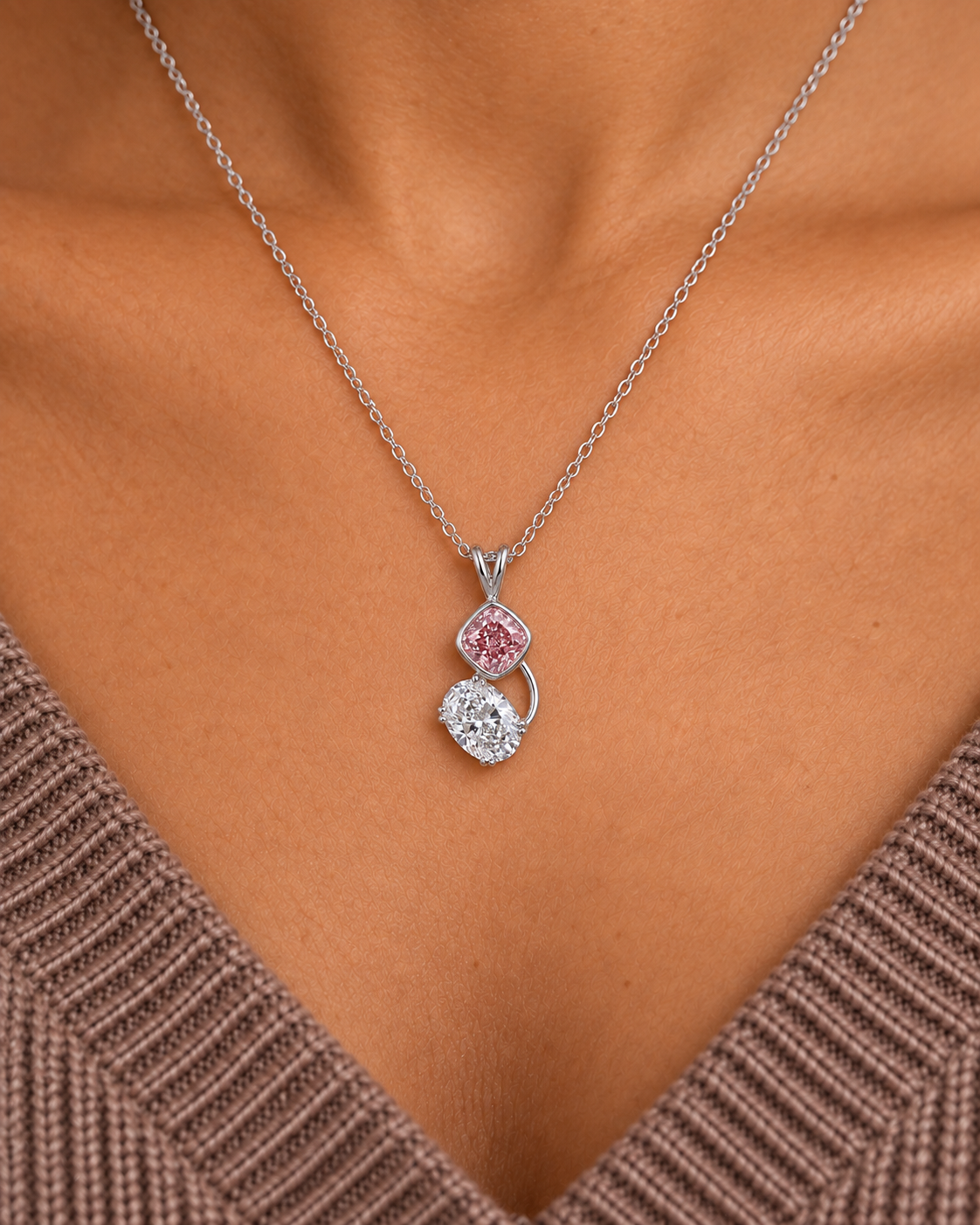 Pink Swirl Necklace — close worn studio photograph