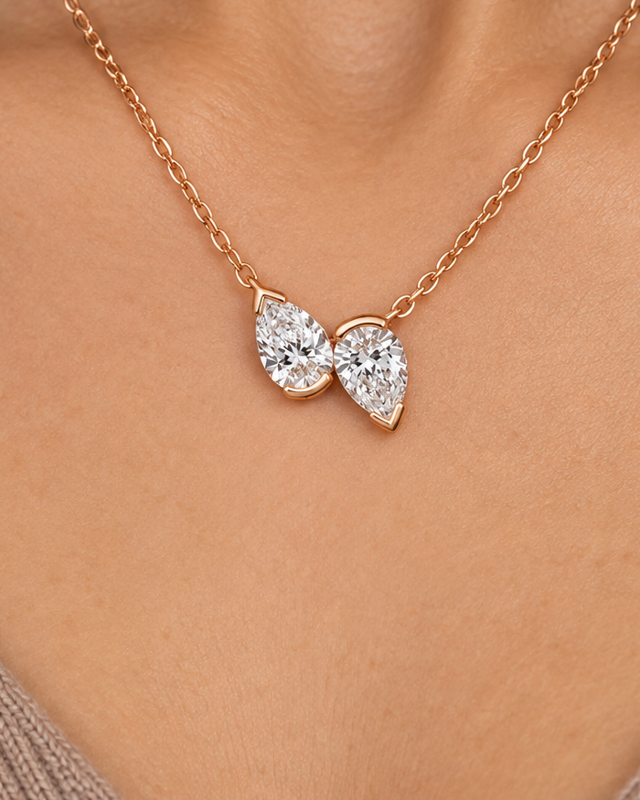 Twin Pear Necklace — Close worn