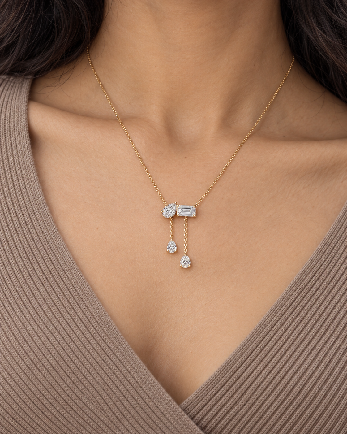 Baguette Tassel Necklace — Close worn