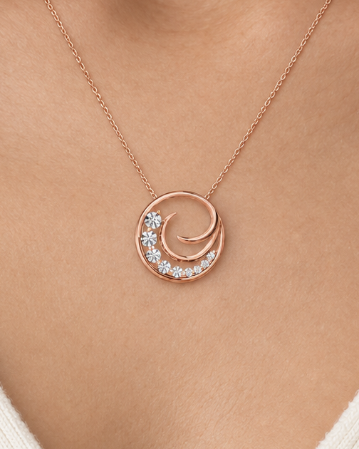 Crescent Circle Necklace — Close worn