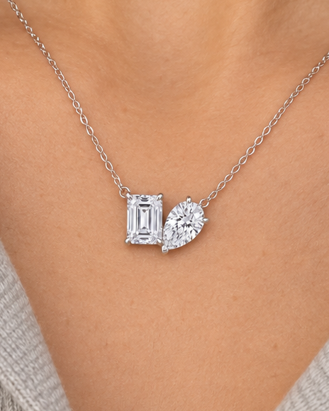 Mixed-Cut Duo Necklace — Close worn
