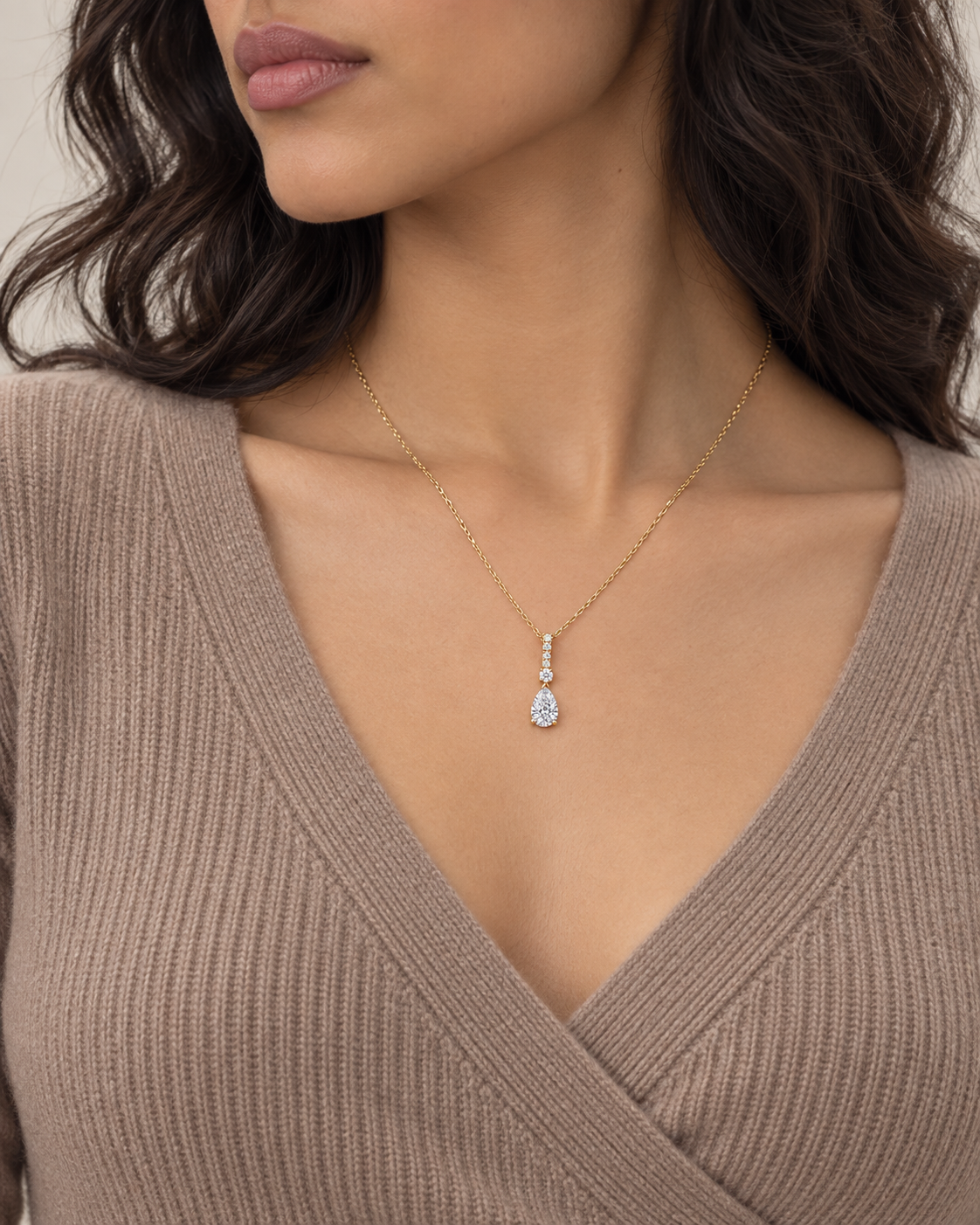Pear Drop Necklace — Close worn