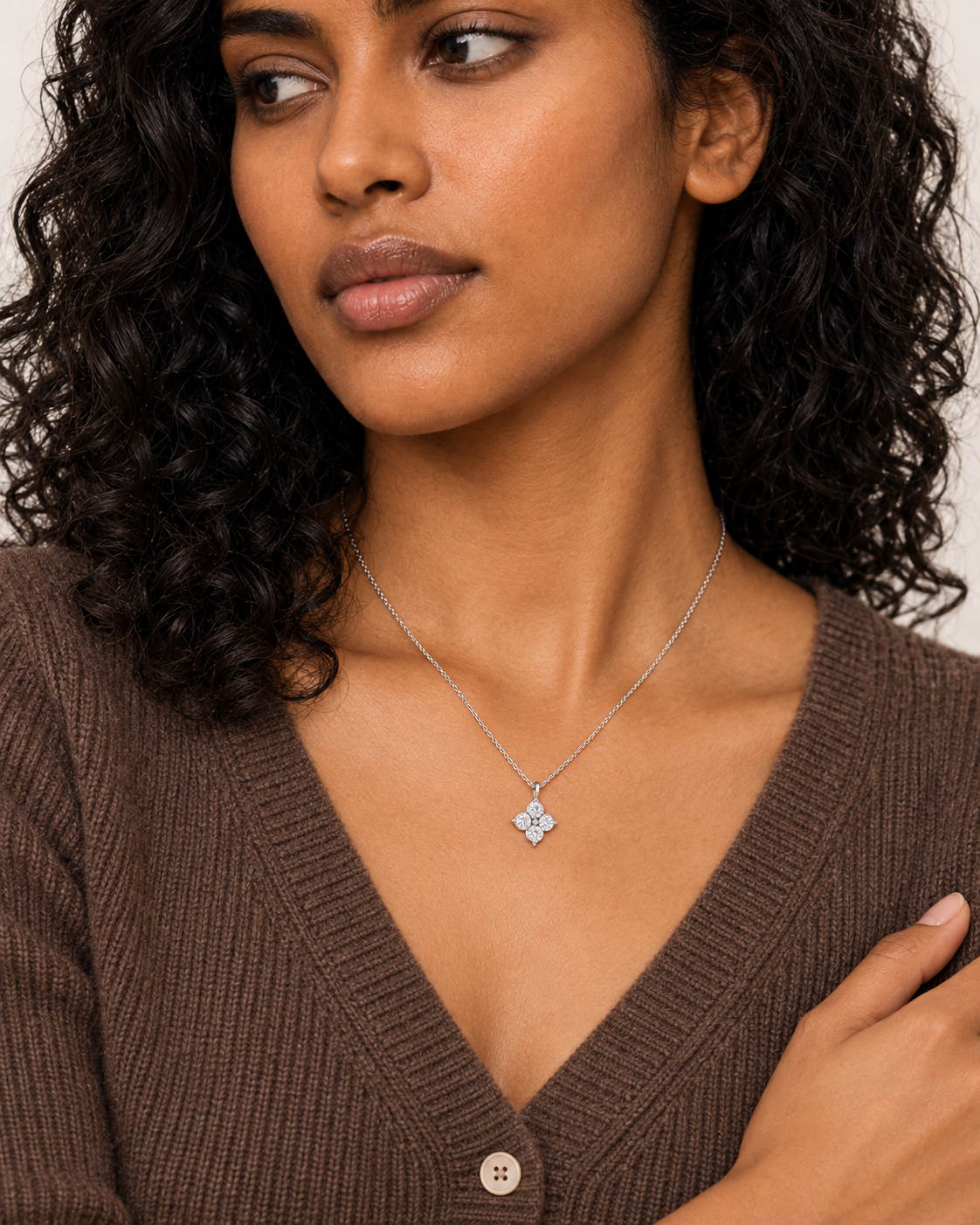 Quatrefoil Cluster Necklace — Close worn