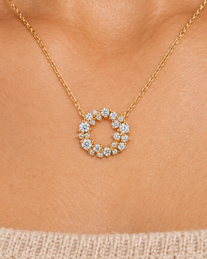 Round Wreath Necklace — Close worn