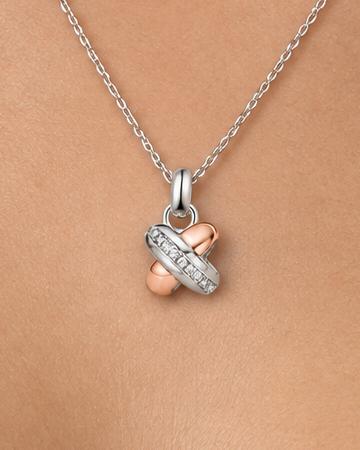 Three-Tone Knot Necklace — Close worn