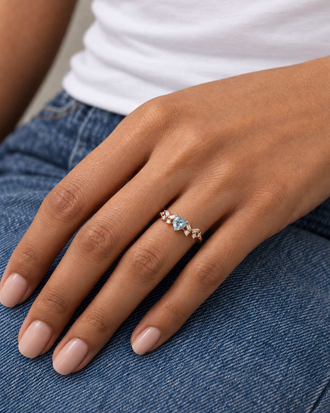 Blue Heart Ring — Close hand
