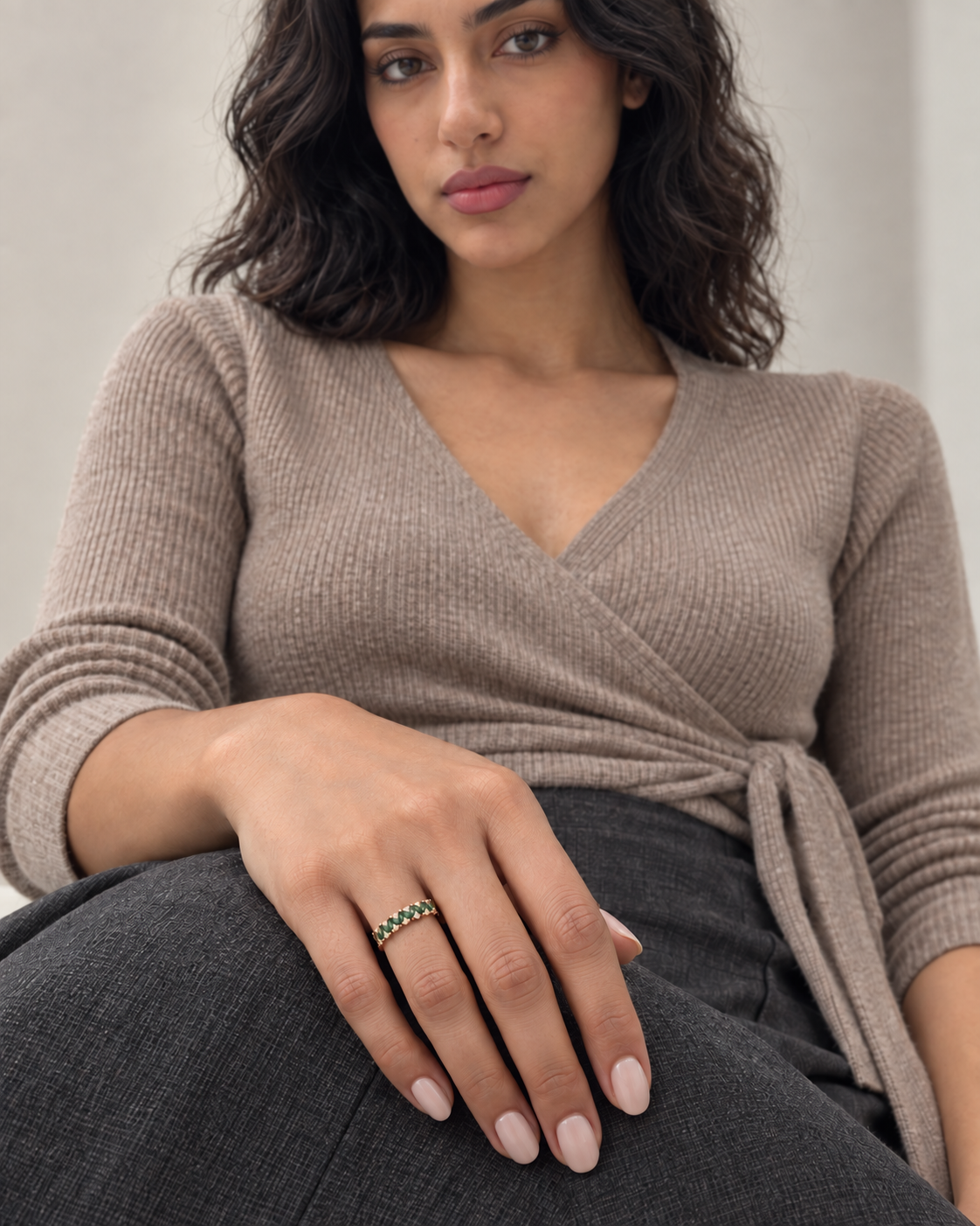 Green Marquise Ring — Close hand