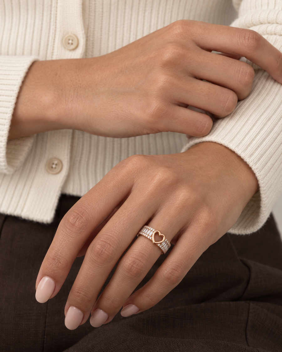 Baguette Heart Ring — Farther worn