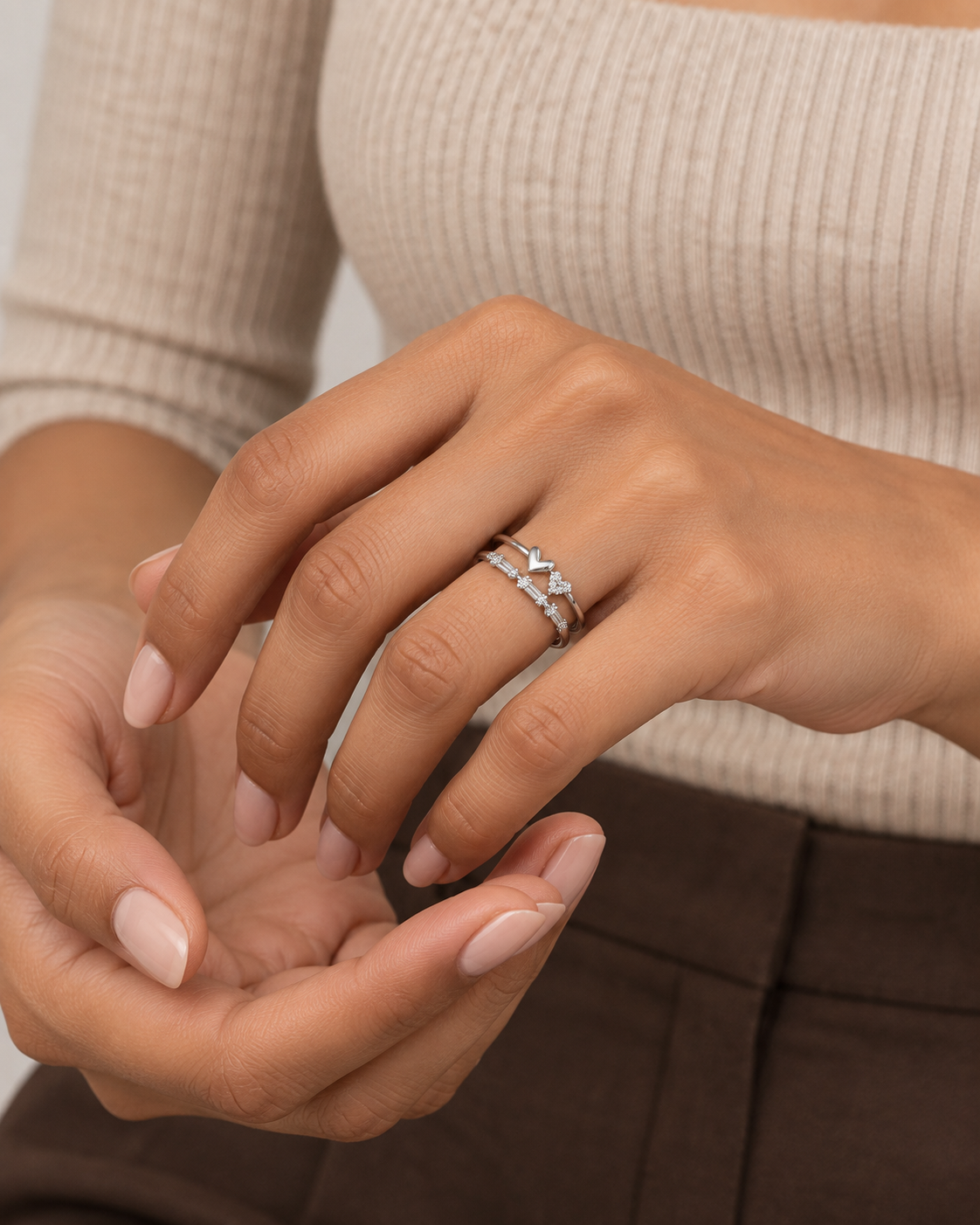 Heart Stack Ring — Farther worn