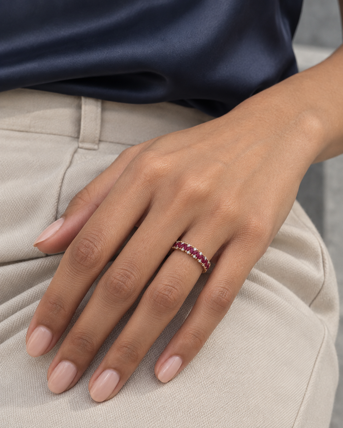 Red Marquise Ring - Close hand
