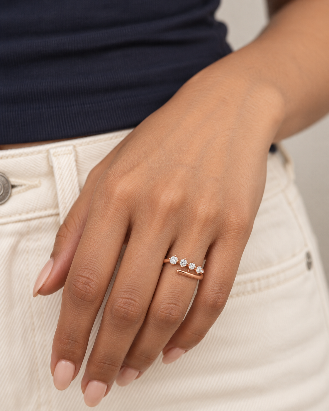 Four-Stone Open Ring - Farther worn