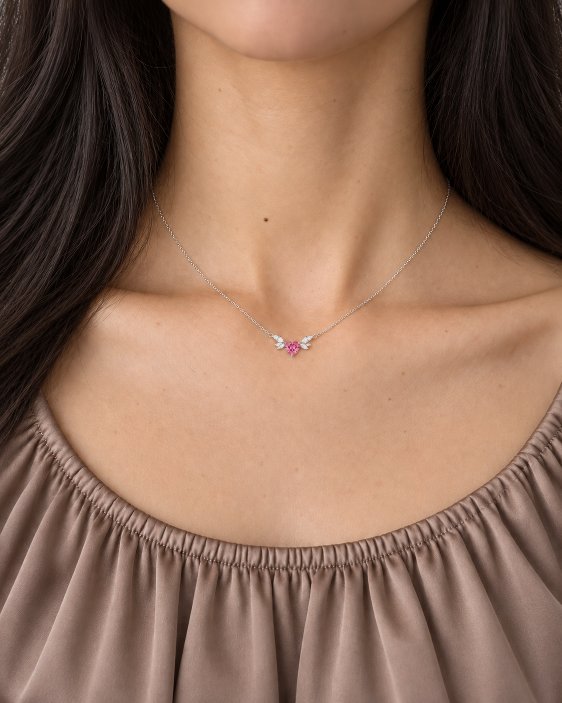 Pink Heart Necklace - Close worn