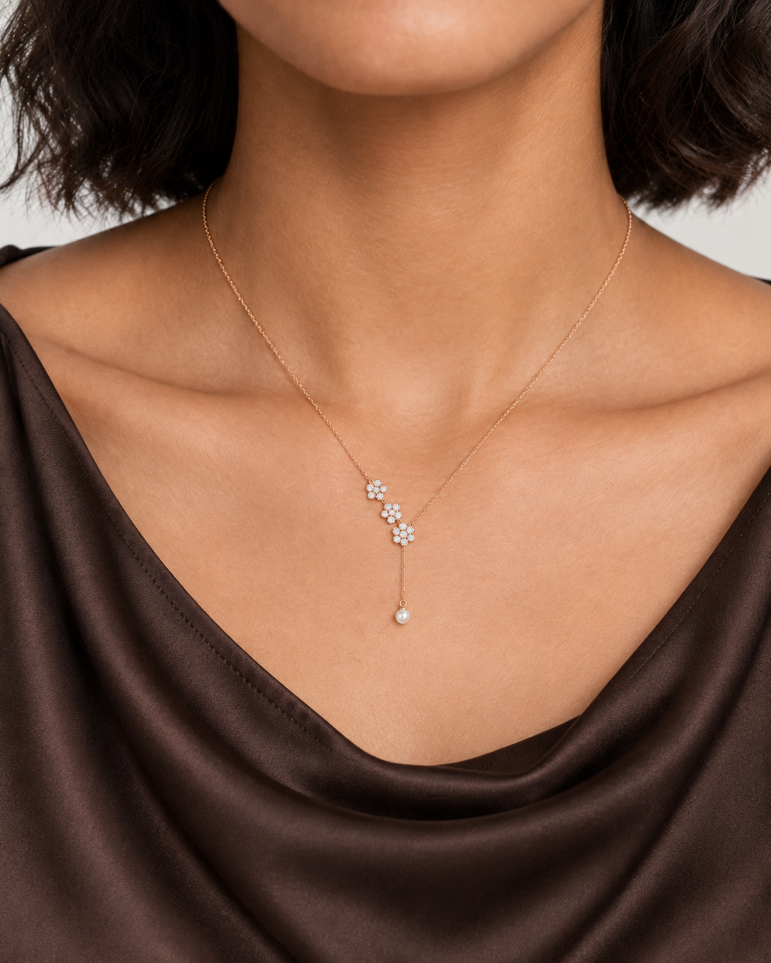 Flower Drop Necklace - Close worn