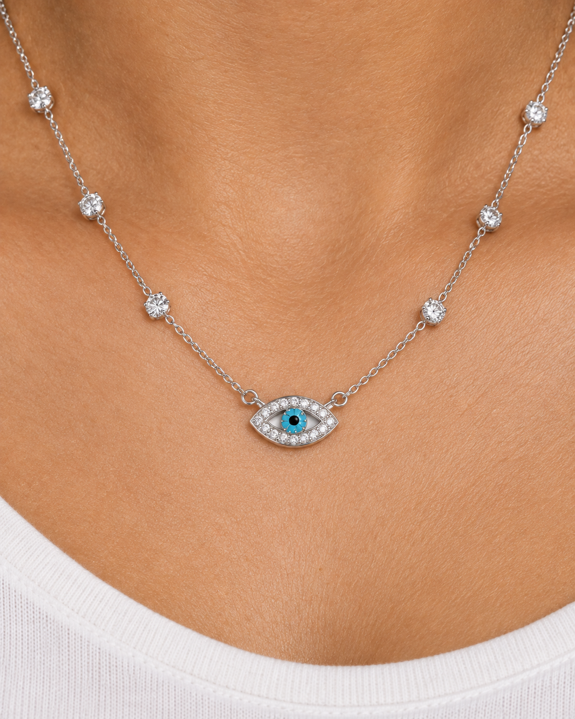 Evil Eye Necklace - Close worn