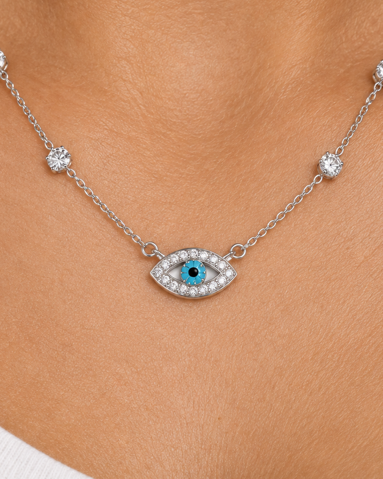 Evil Eye Necklace - Close worn