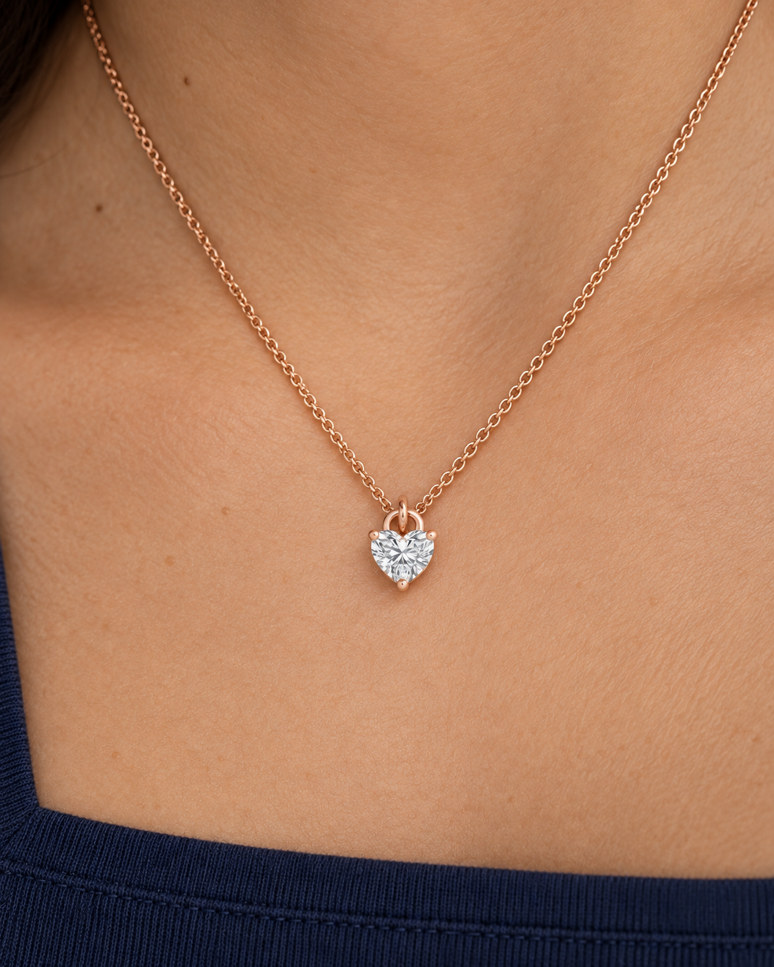 Floating Heart Necklace - Close worn