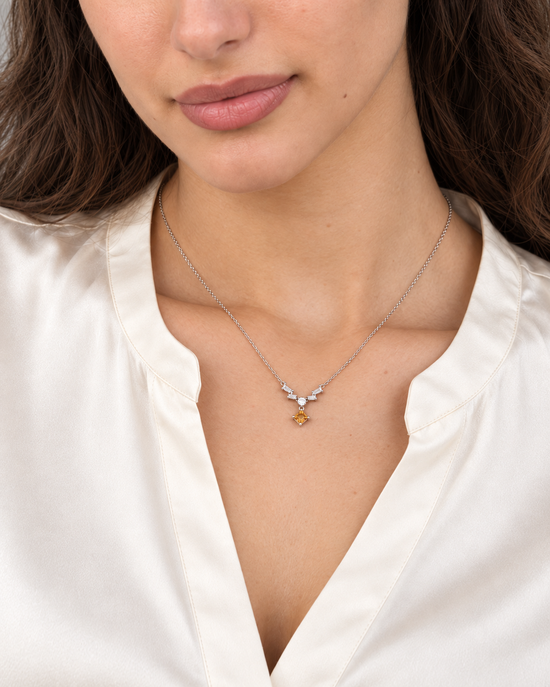 Baguette Square Necklace - Close worn