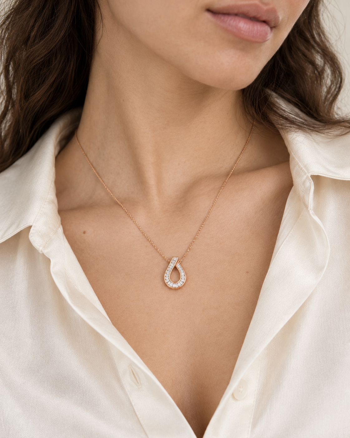 Baguette Teardrop Necklace - Second worn