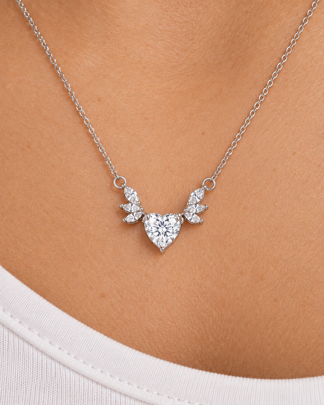 Winged Heart Necklace - Close worn