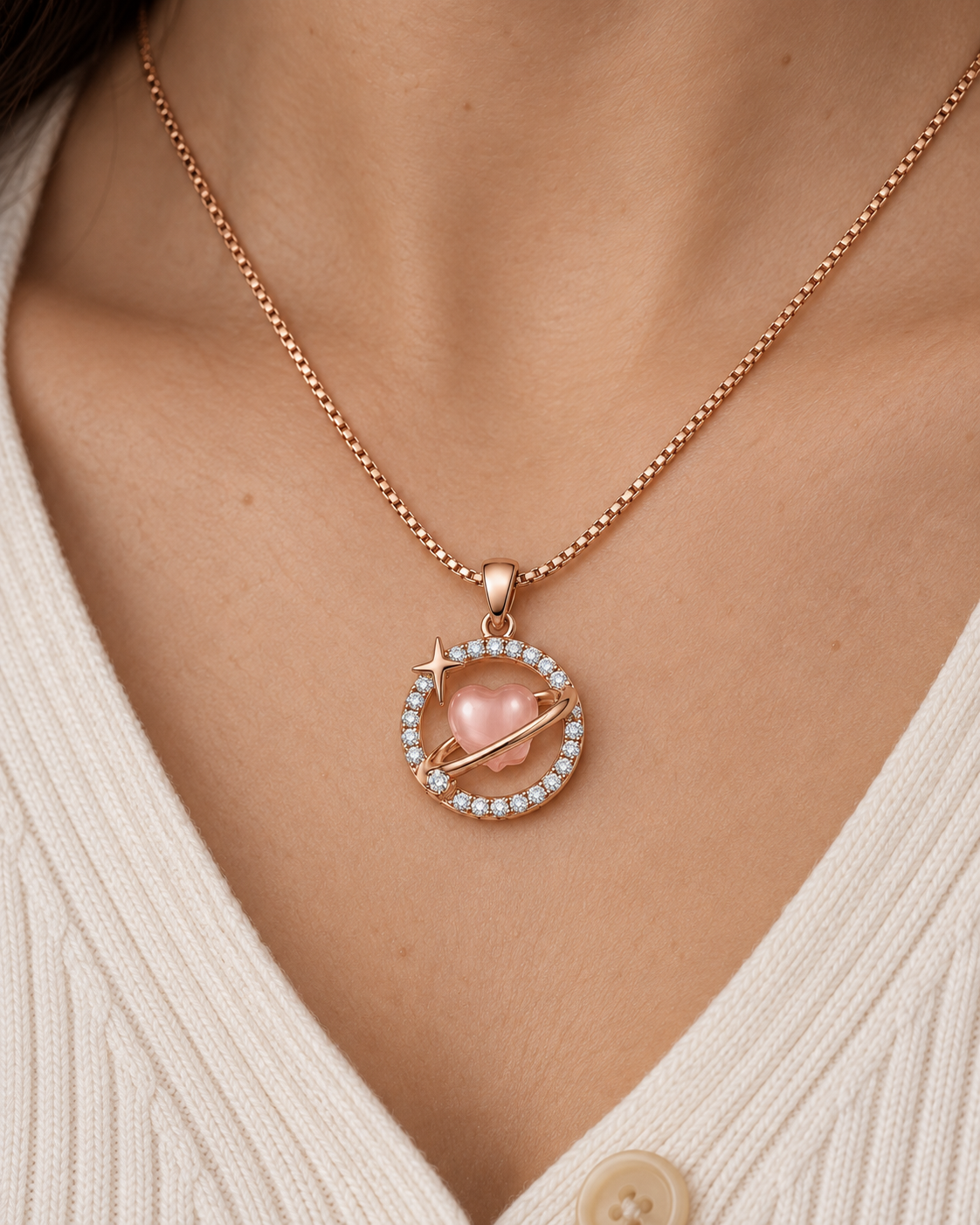 Orbital Heart Necklace - Close worn