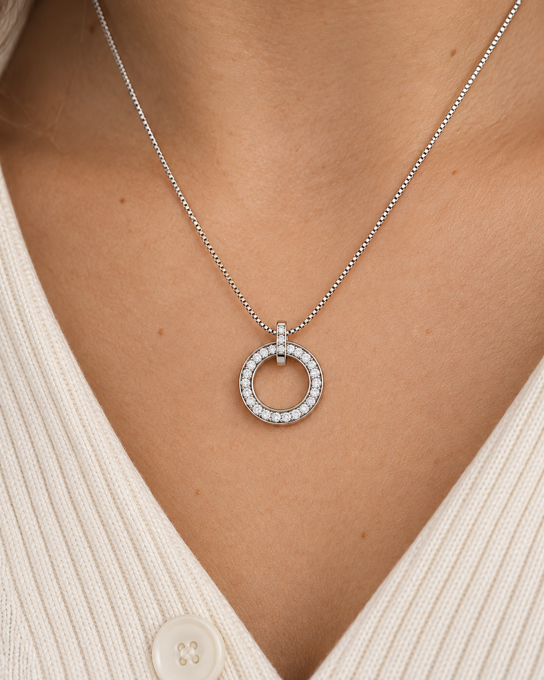 Pavé Circle Necklace - Close worn