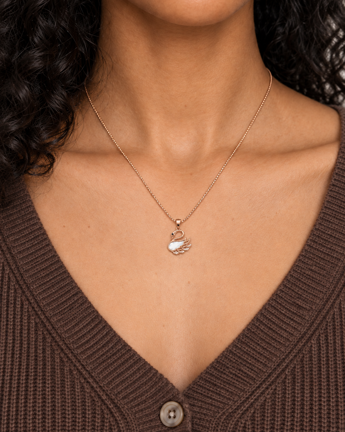 Sculpted Swan Necklace - Close worn