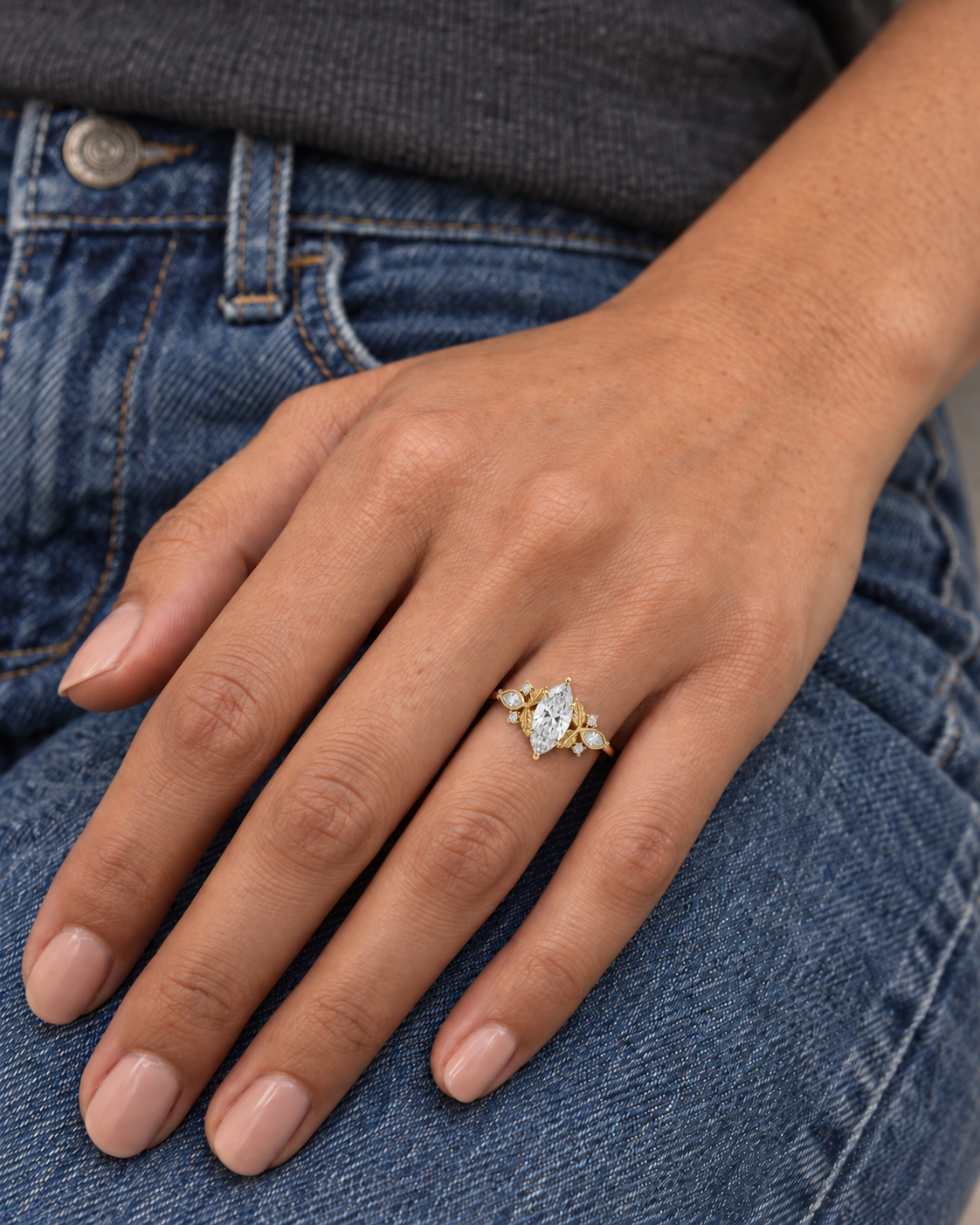 Blue Marquise Ring - Close hand