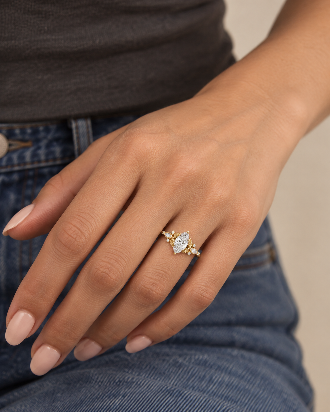 Blue Marquise Ring - Farther worn