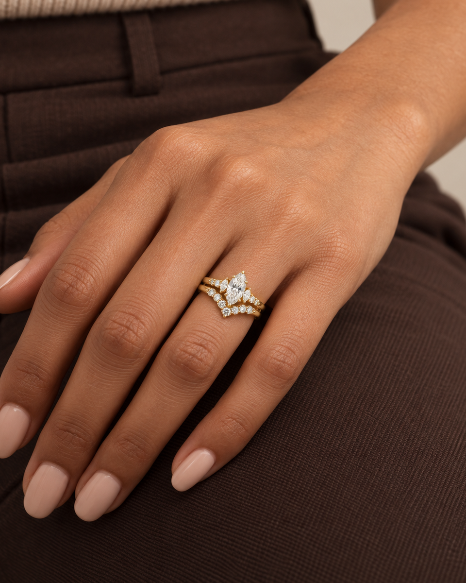 Crowned Marquise Ring - Farther worn