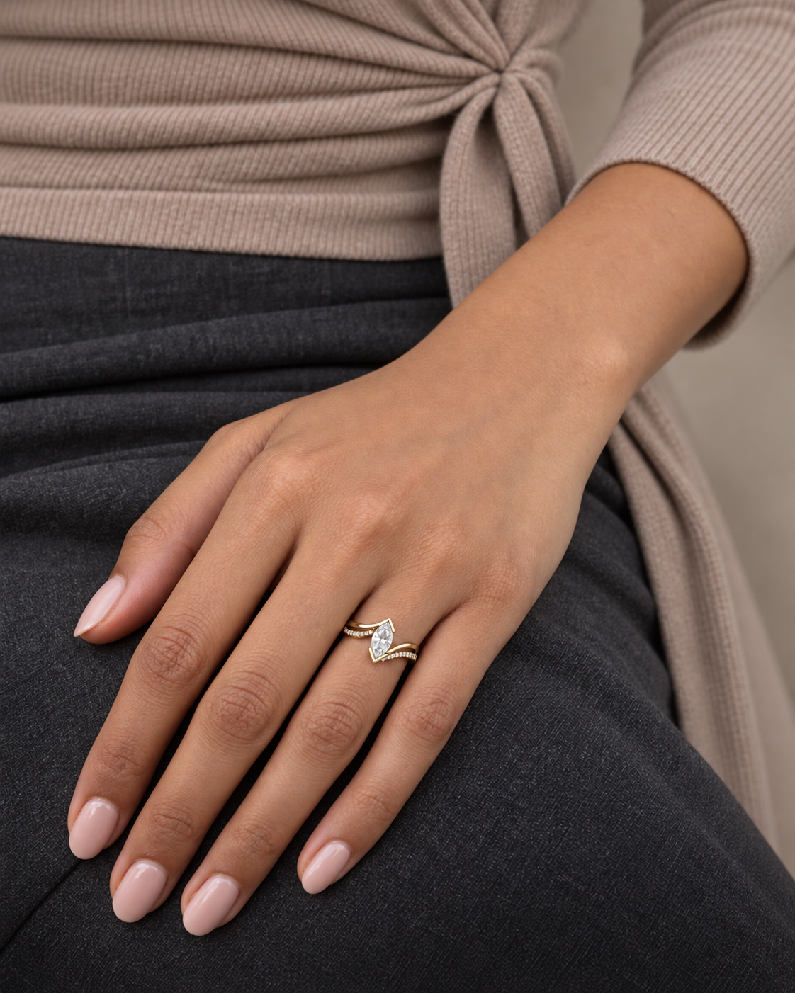 Angular Marquise Ring — Close hand