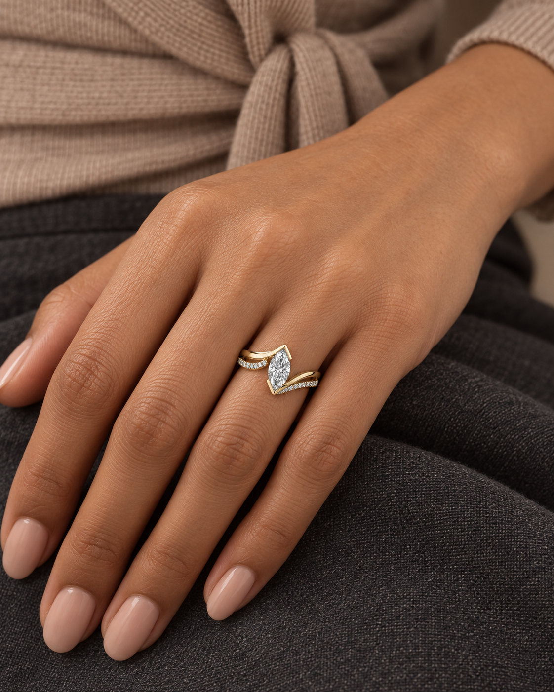 Angular Marquise Ring — Farther worn
