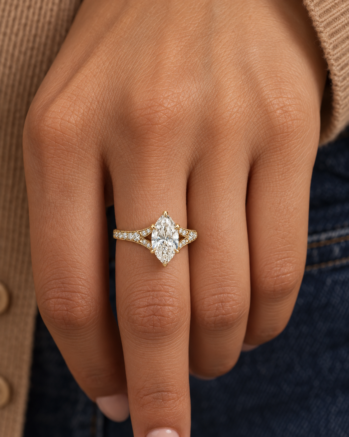 Split-Shoulder Marquise Ring — Farther worn