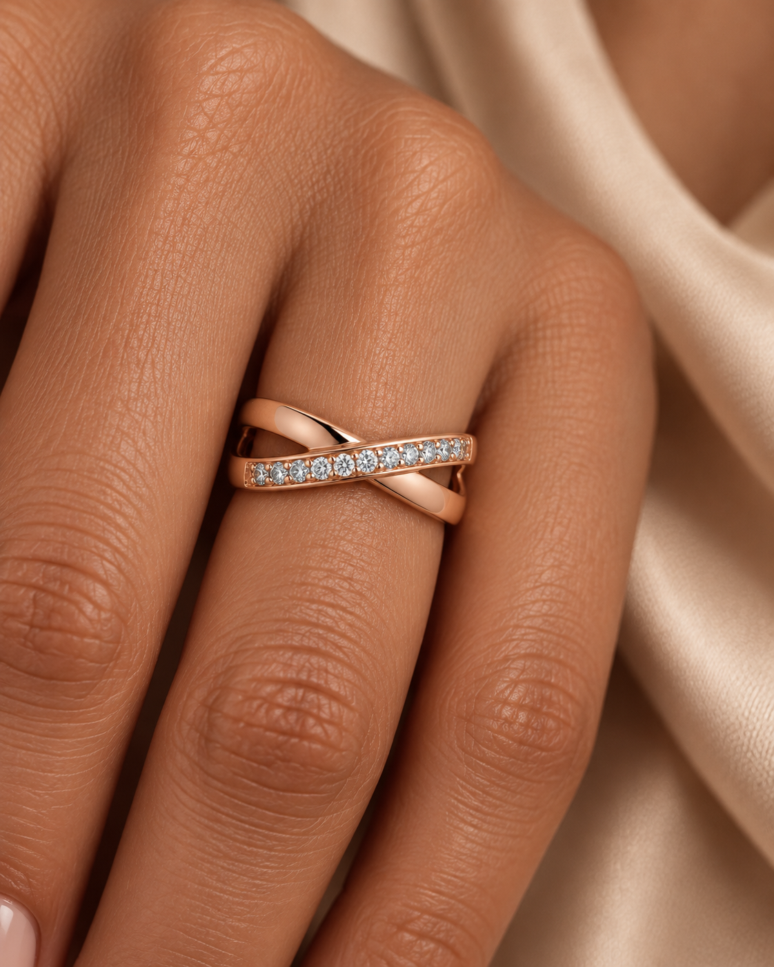 Two-Tone Crossover Ring — Close hand